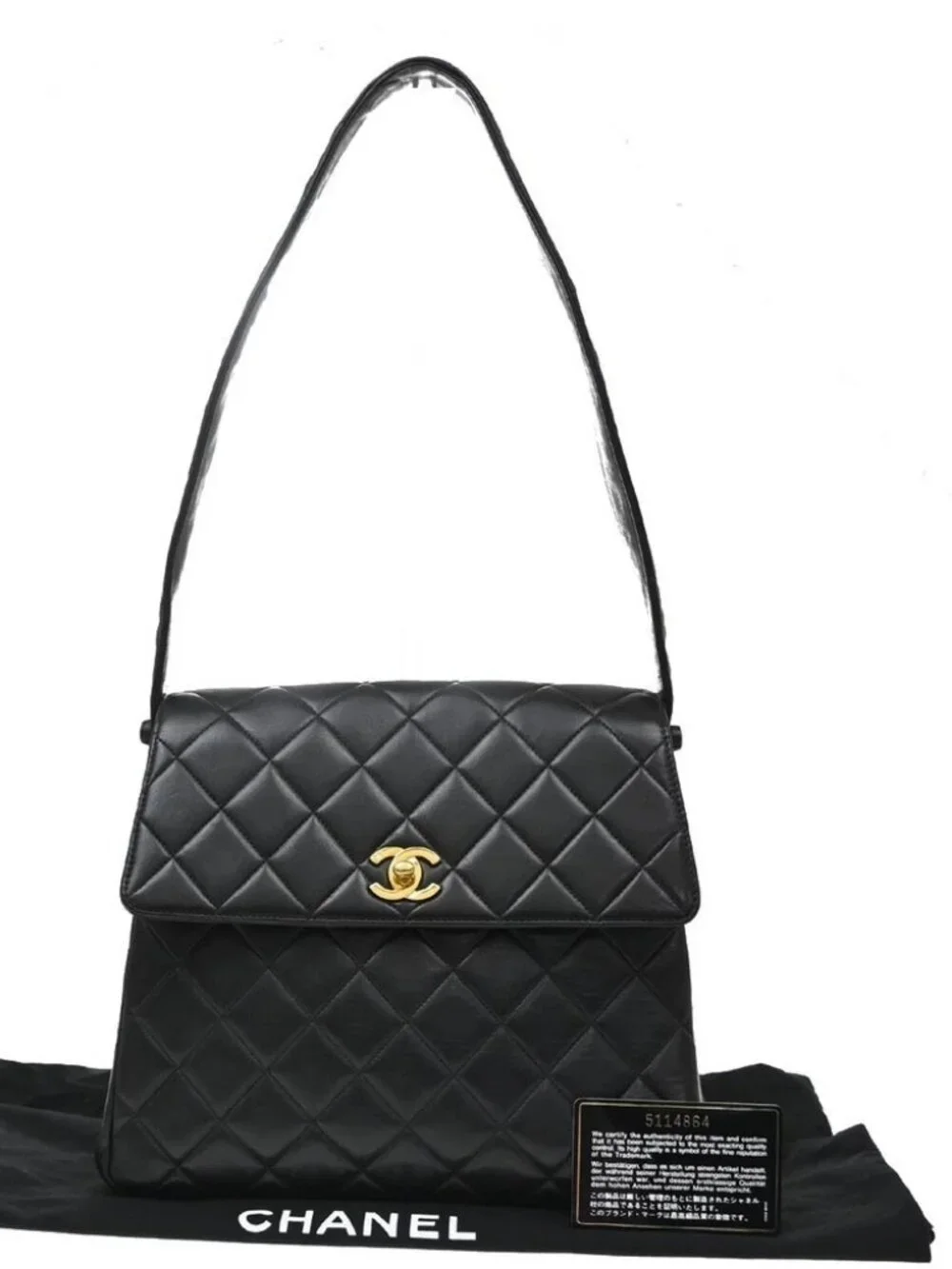 CHANEL CC Logo Matelasse Shoulder Bag Leather Black GHW France Vintage